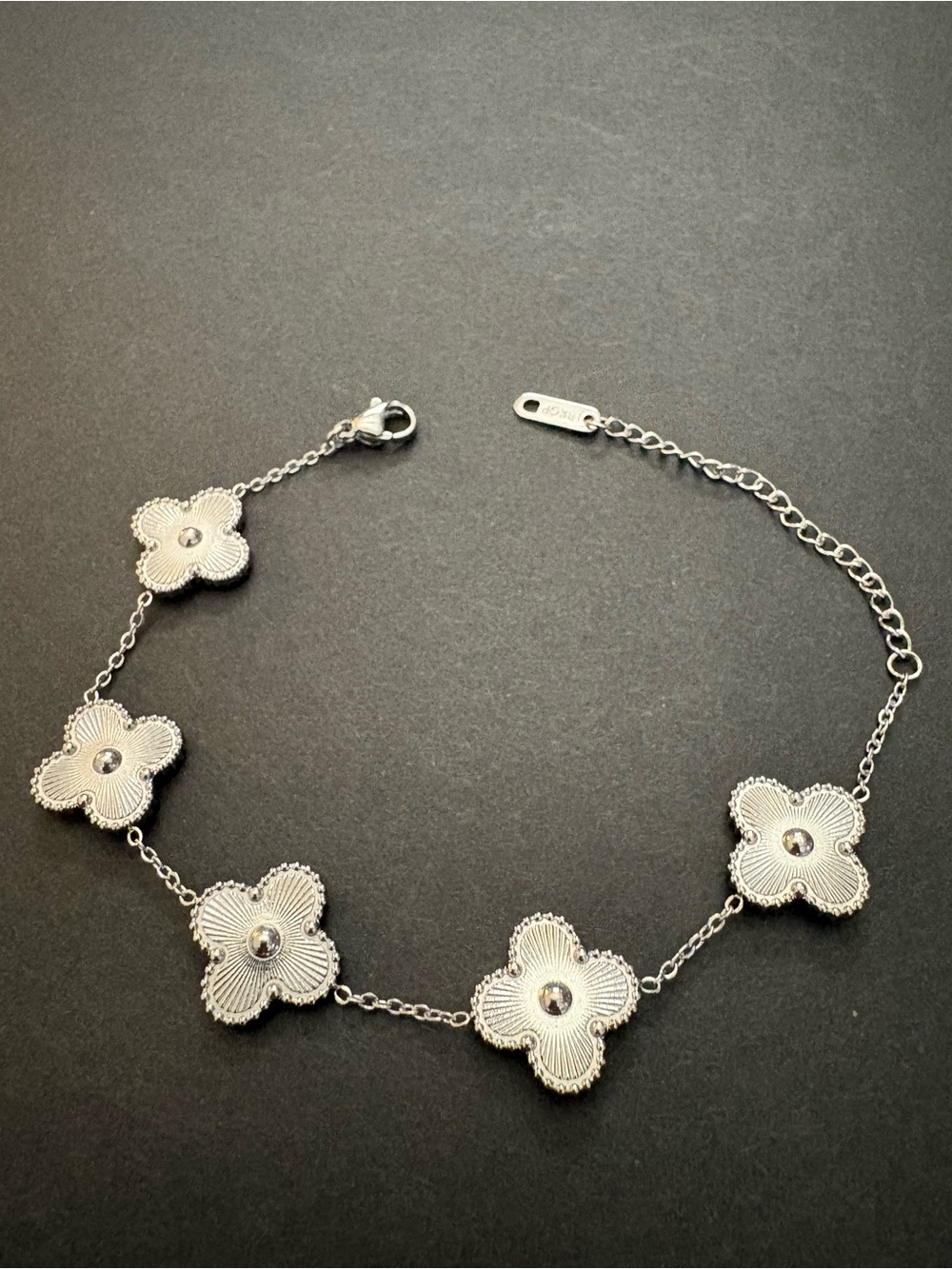 Stainless Steel Silver Clover Chain Bracelet Adjustable 8.5”